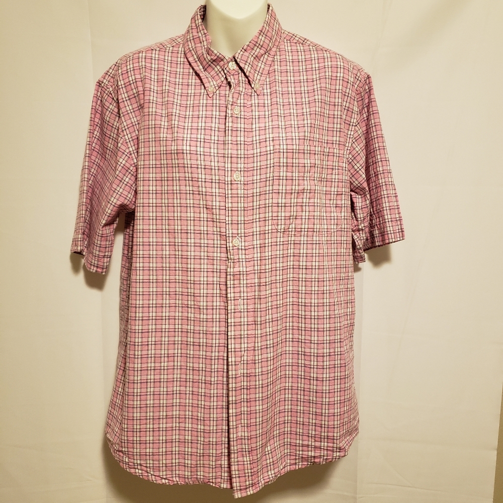 Basic Edition Pink Plaid Stripe‎ Short Sleeve Shirt